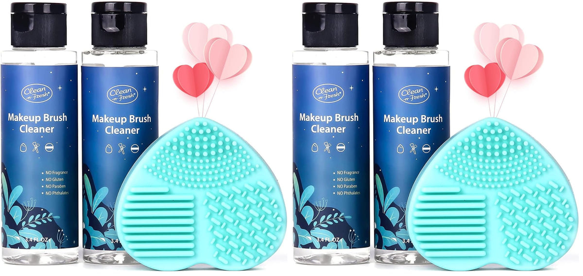 Clean-n-Fresh Makeup Brush Cleaner Set 2 Pack with Cleaning Mat 6.8 Fl Oz