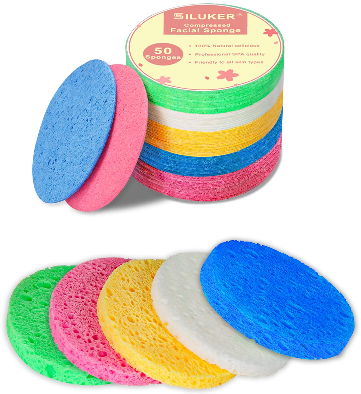 50-Count Compressed Facial Sponges for Daily Face Cleansing, Pink