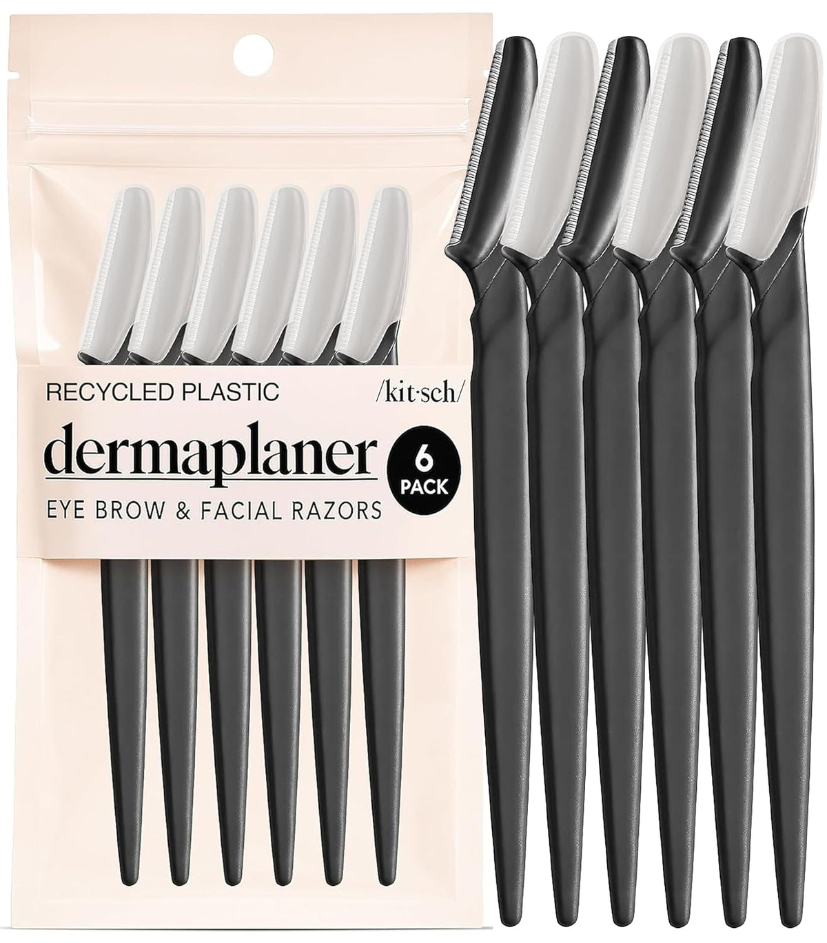 Kitsch Dermaplane Razor for Women Face – Black, 6 pcs