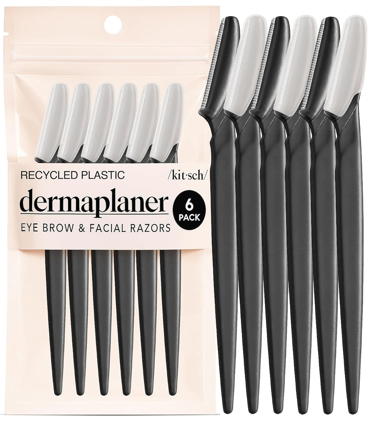 Kitsch Dermaplane Razor for Women Face – Black, 6 pcs