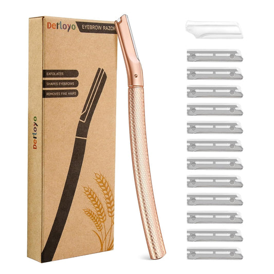 Eyebrow Razor, Dermaplane Razor for Women Face, 12 Refill Blades, Rose Gold
