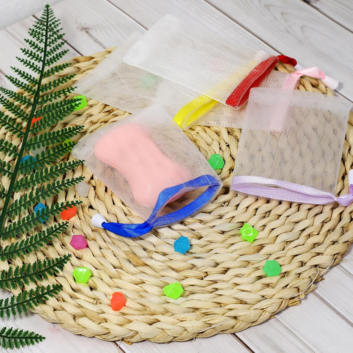 10 PCS Soap Bags Handmade Soap Bubble Mesh Bags Exfoliating Soap Saver Pouch Net Bags with Drawstring Body Facial Cleaning Tool for Bath and shower, Assorted Colors