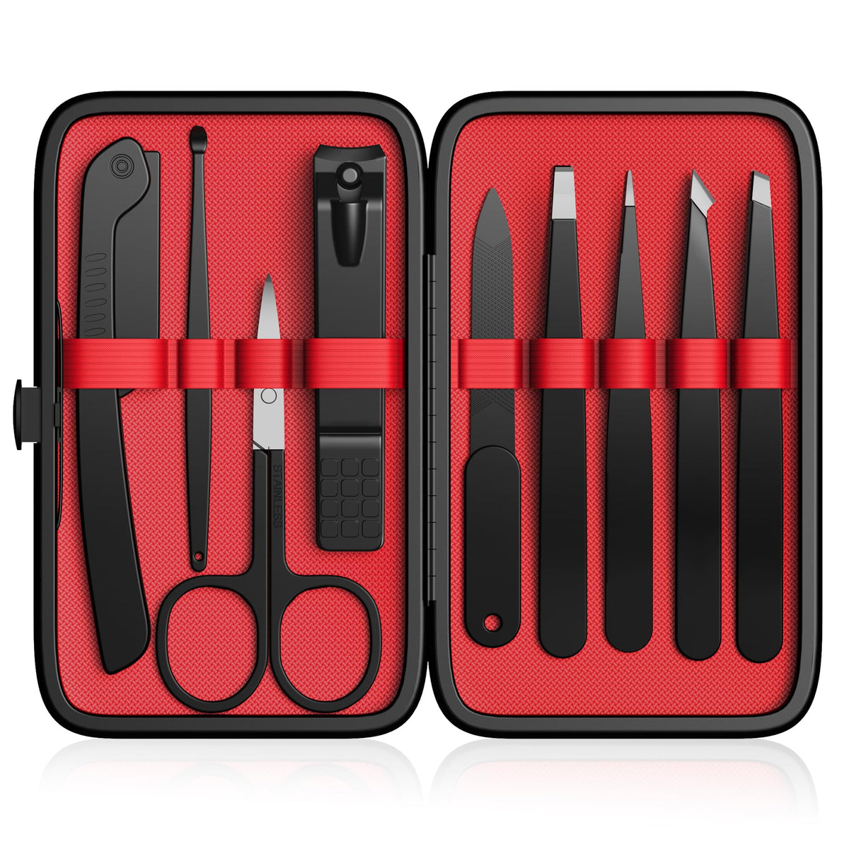 Yougai 9 Pcs Tweezers and Nail Clippers Set for Women Facial Hair with Travel Case, Professional Stainless Steel Eyebrow Tweezers Kit Great Precision Tweezers for Daily Beauty Tool