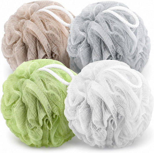 Loofah Sponge 4 Pack,Soft Mesh Bath Pouf,Shower Sponge,60g