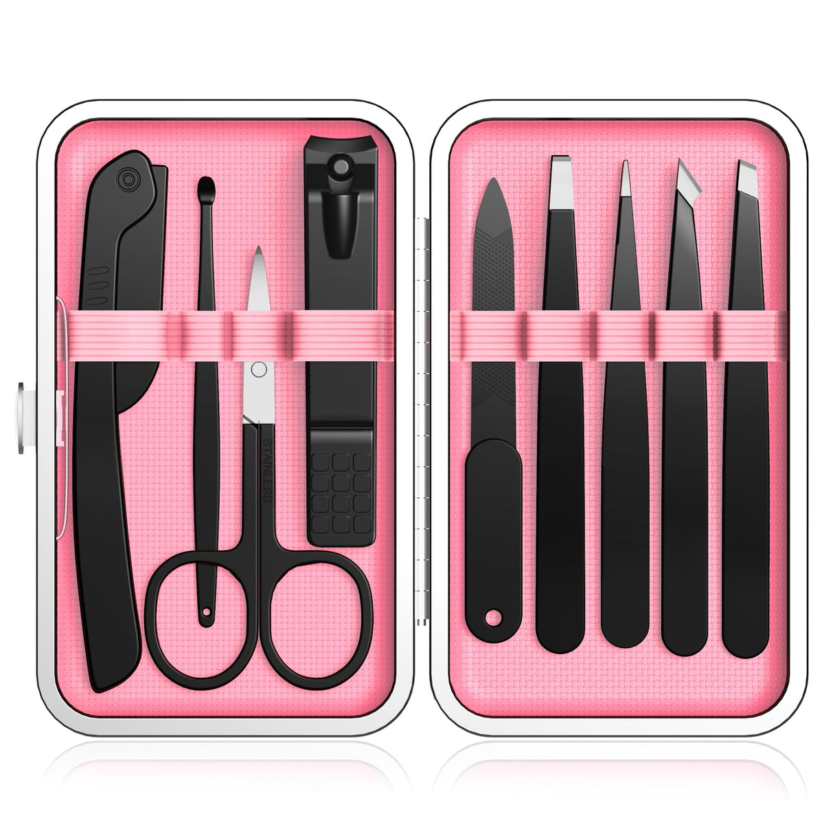 Yougai 9 Pcs Tweezers and Nail Clippers Set for Women Facial Hair with Travel Case, Professional Stainless Steel Eyebrow Tweezers Kit Great Precision Tweezers for Daily Beauty Tool