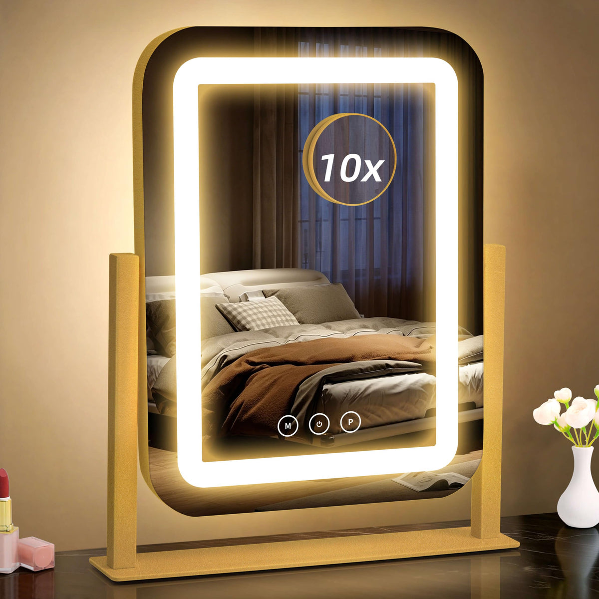 Vanity Mirror with Lights,13.1"×16.7"LED Makeup Mirror,Lighted Makeup Mirror with Lights, Smart Touch Control Dimmable 3 Modes Light, Lighted Up Mirror for Makeup Desk, Bedroom, Dressing Room