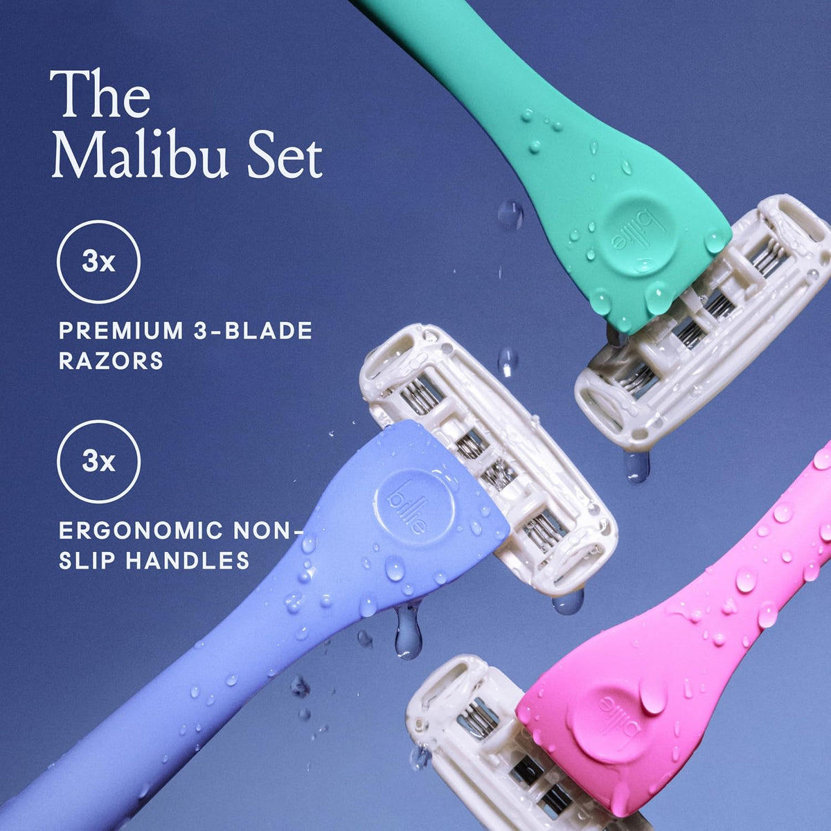 Billie 3 Blade Disposable Razors for Women, The Malibu Set, 3 ct