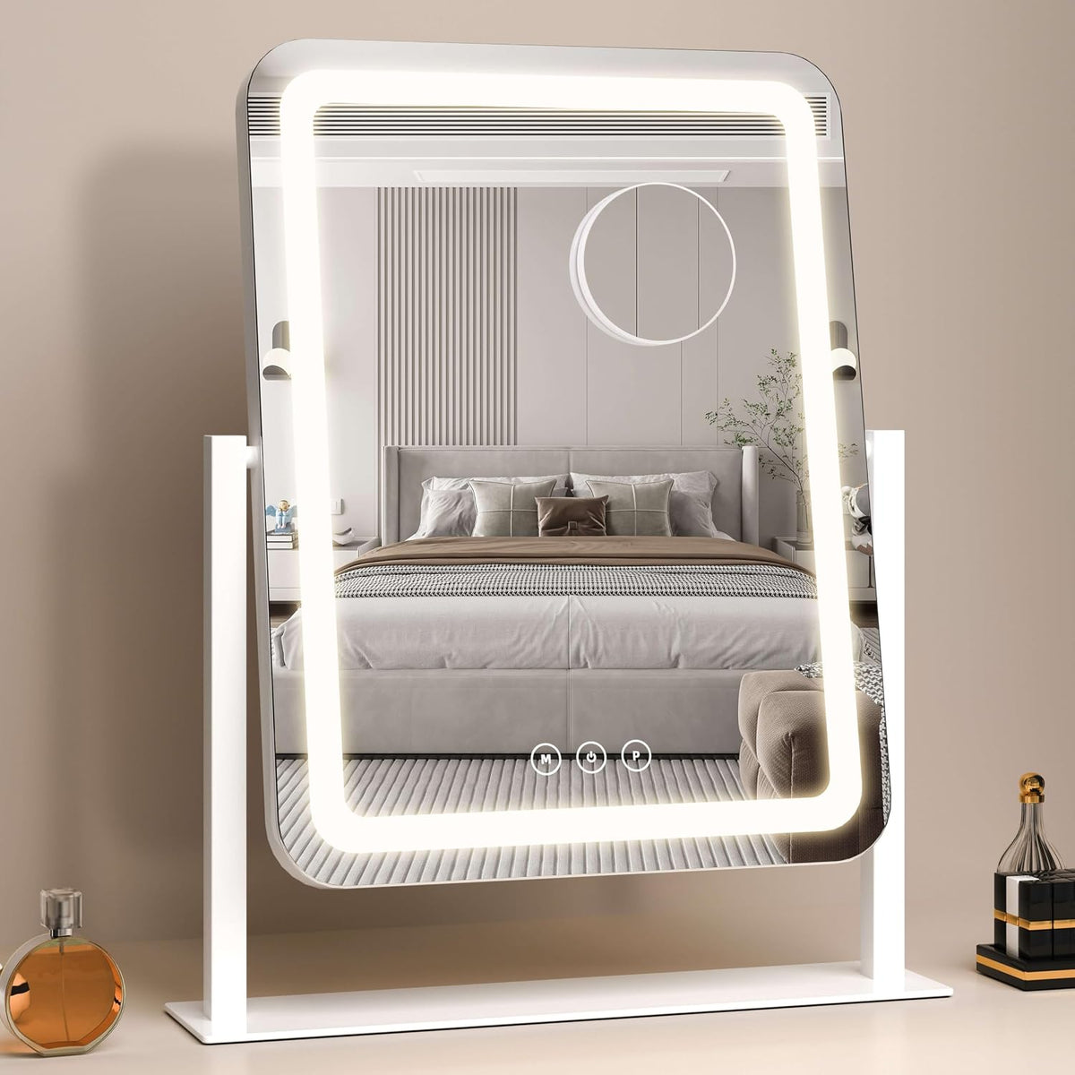 Vanity Mirror with Lights,13.1"×16.7"LED Makeup Mirror,Lighted Makeup Mirror with Lights, Smart Touch Control Dimmable 3 Modes Light, Lighted Up Mirror for Makeup Desk, Bedroom, Dressing Room