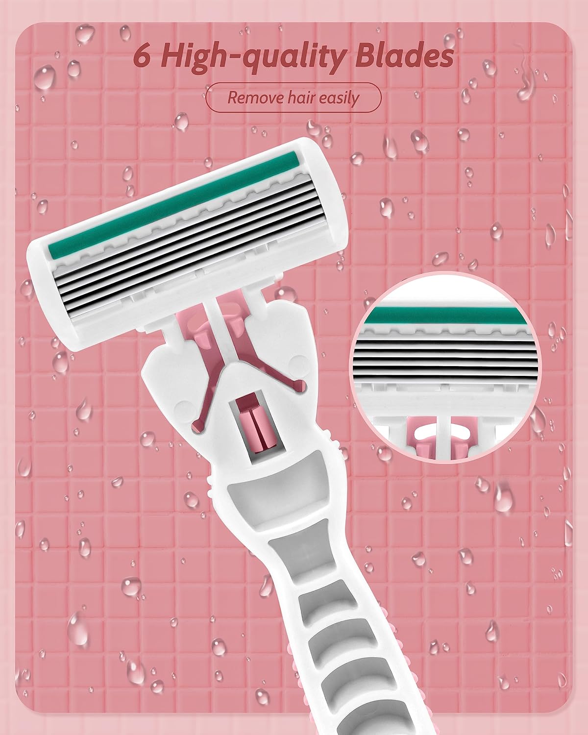 Razors for Women Sensitive Skin, 6 Blades Women’s razors for Shaving, including 1 Travel Razor for Women with 12 Blade Refills