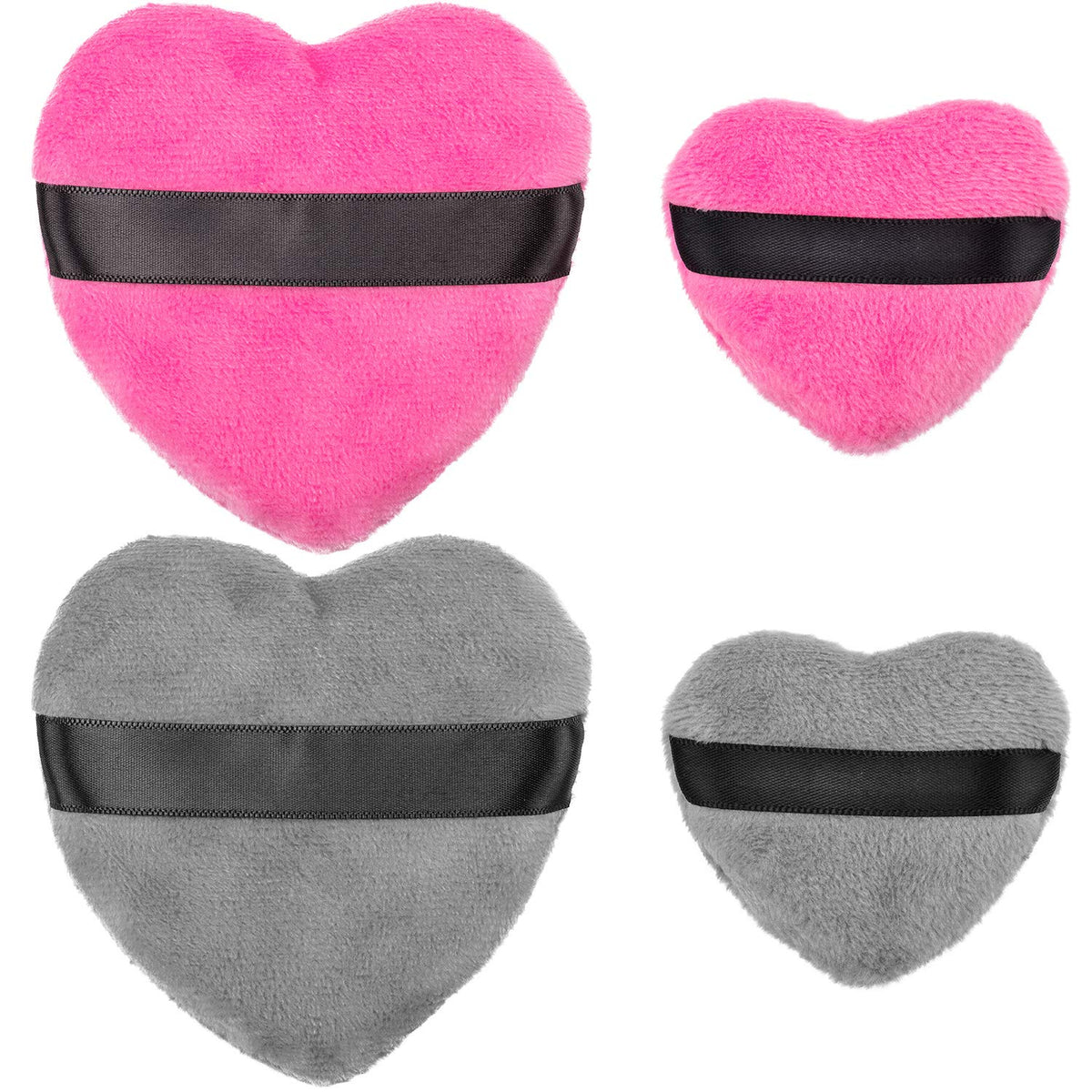 OIIKI 4PCS Makeup Puffs, Polyester Powder Puff, Makeup Tool Sponges Blender Cleanser, in Love Shape with Strap, for Cosmetic (Gray+White+Rose+Black)