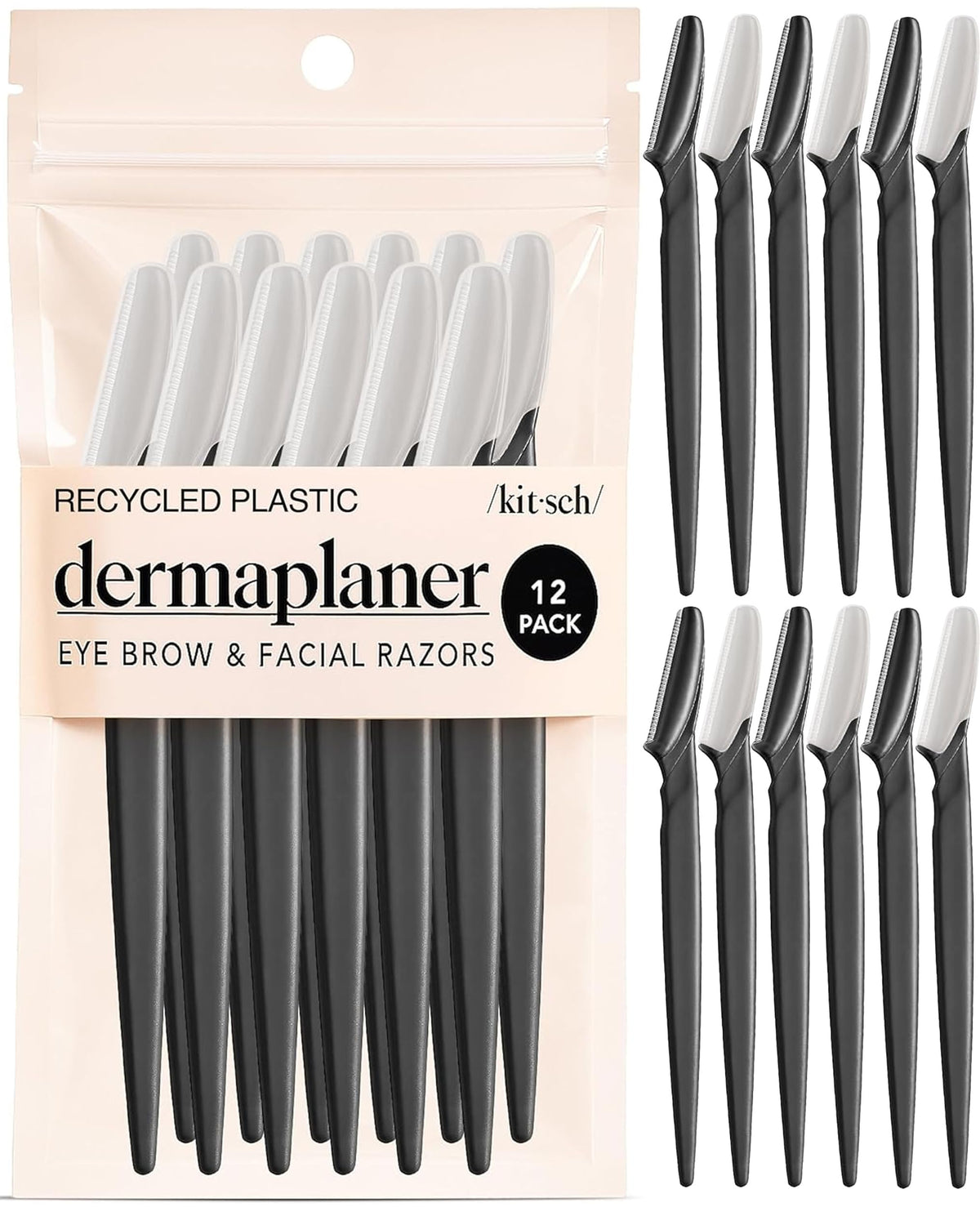 Kitsch Dermaplane Razor for Women Face – Black, 6 pcs