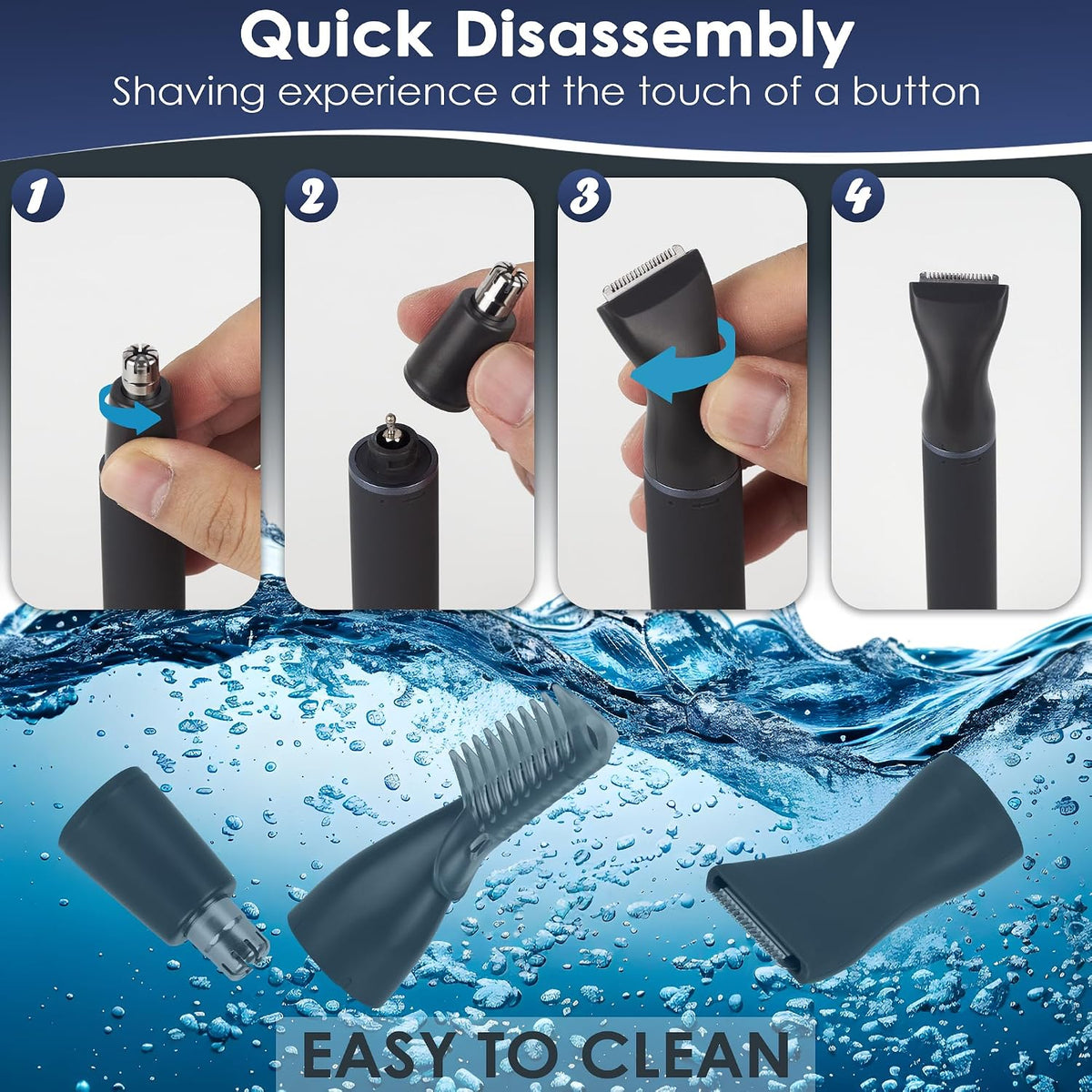 Nose Hair Trimmer for Men, Painless 3 in 1 Grooming Kit for Nose, Ear, Eyebrow & Body Hair, Rechargeable No Pull No Snag Trimming with 3 Waterproof Replacement Heads, Easy Cleansing