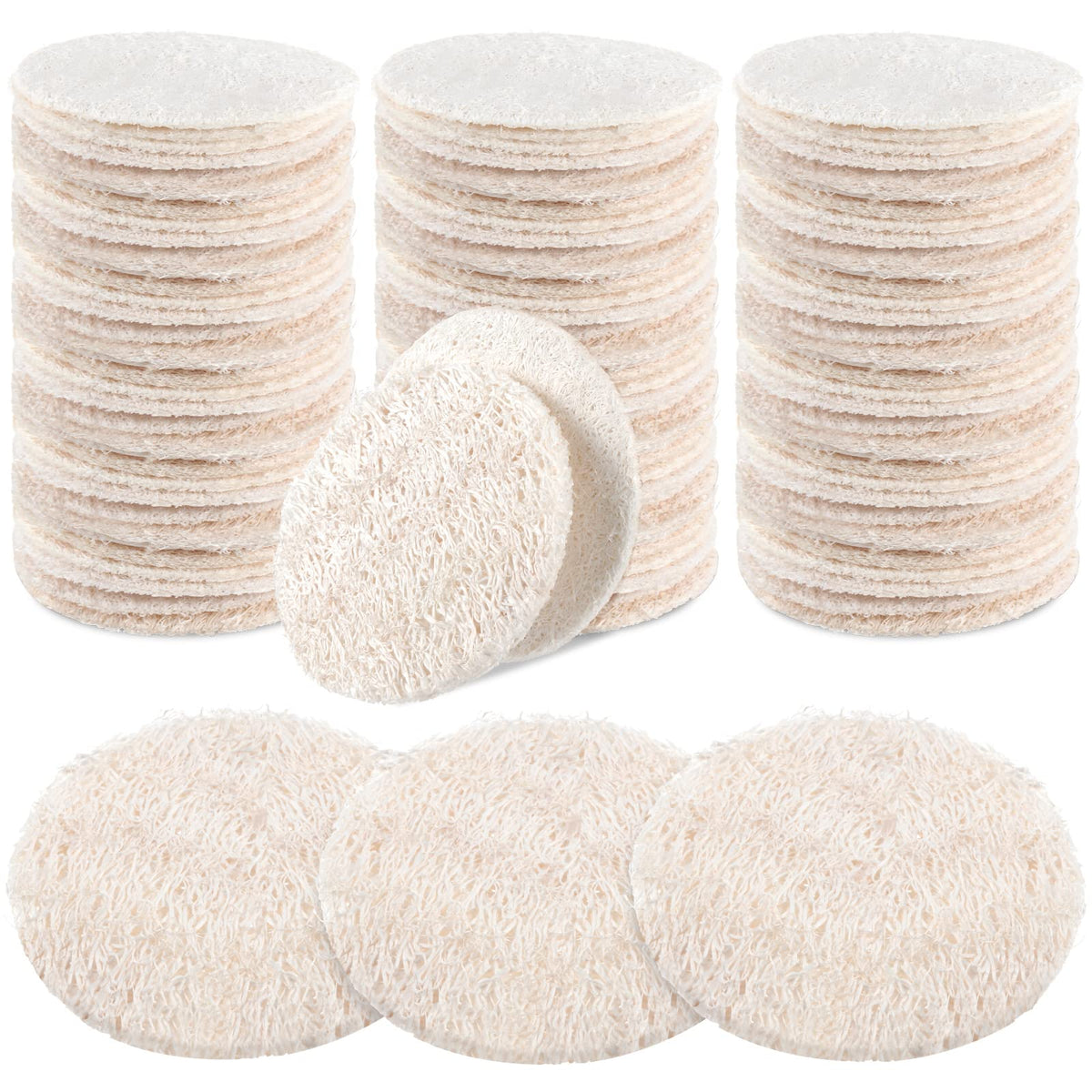 Bokon 100 Pcs Loofah Exfoliating Face Pads 2.36" Round, Beige