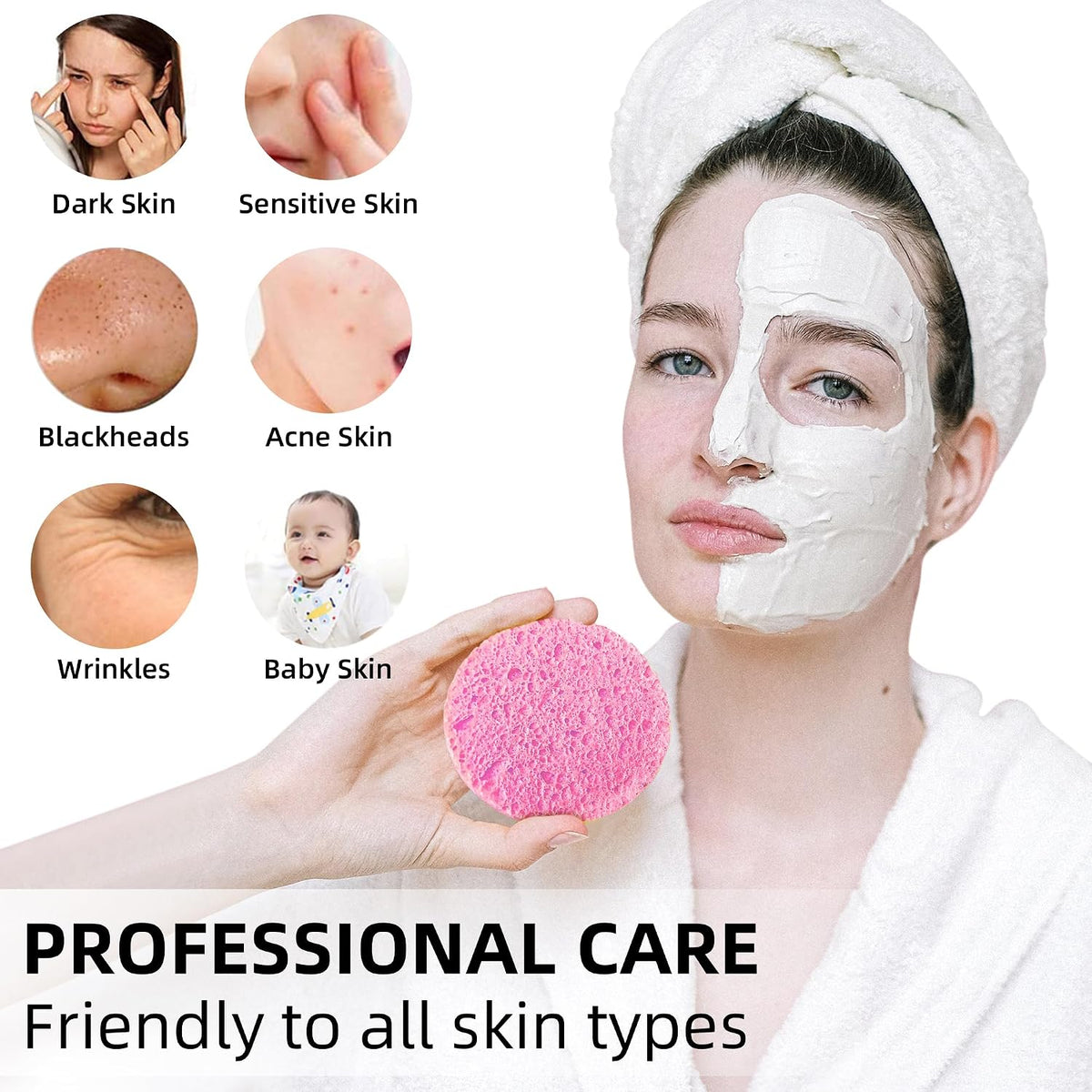 50-Count Compressed Facial sponges for Daily Facial Cleaning,Pink