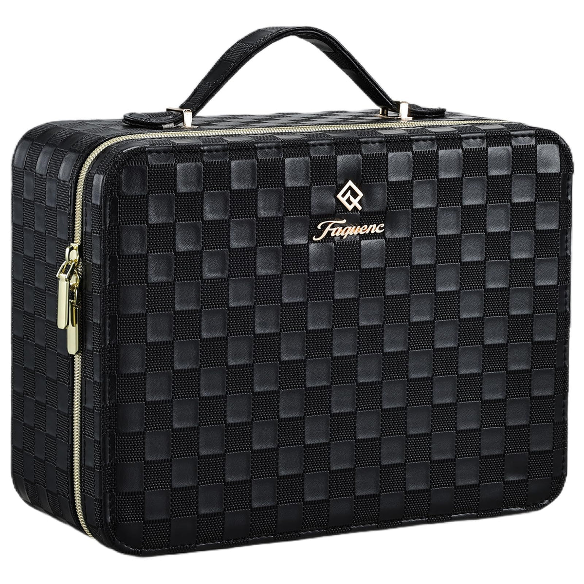 Faquenc Leather Makeup Case with LED Lighted Mirror 11.4 Inch Travel Makeup Bag Adjustable Brightness in 3 Colors Cosmetic Organizer Artist Storage Bag with Dividers Brush Holder Bag Vanity White