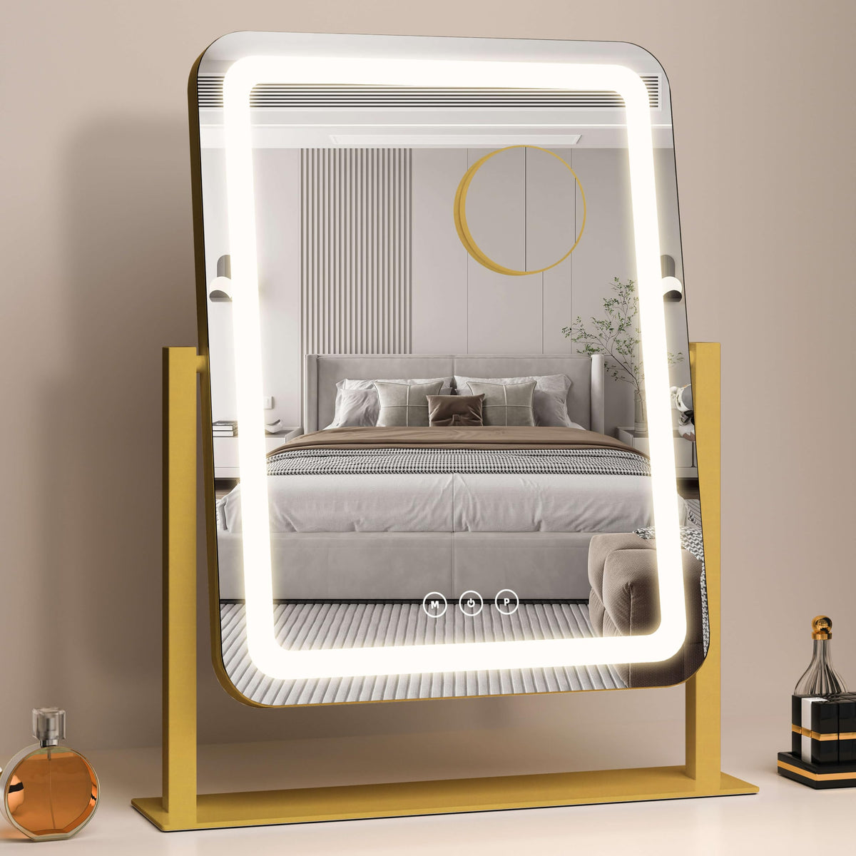 Vanity Mirror with Lights,13.1"×16.7"LED Makeup Mirror,Lighted Makeup Mirror with Lights, Smart Touch Control Dimmable 3 Modes Light, Lighted Up Mirror for Makeup Desk, Bedroom, Dressing Room