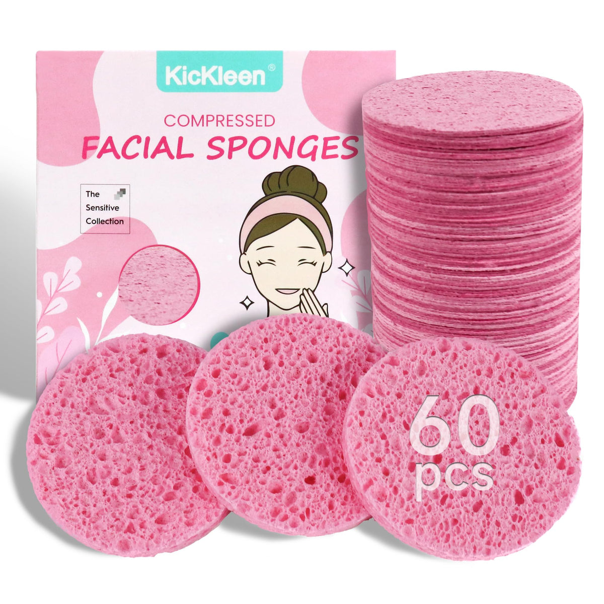 50-Count Compressed Facial sponges for Daily Facial Cleaning,Pink