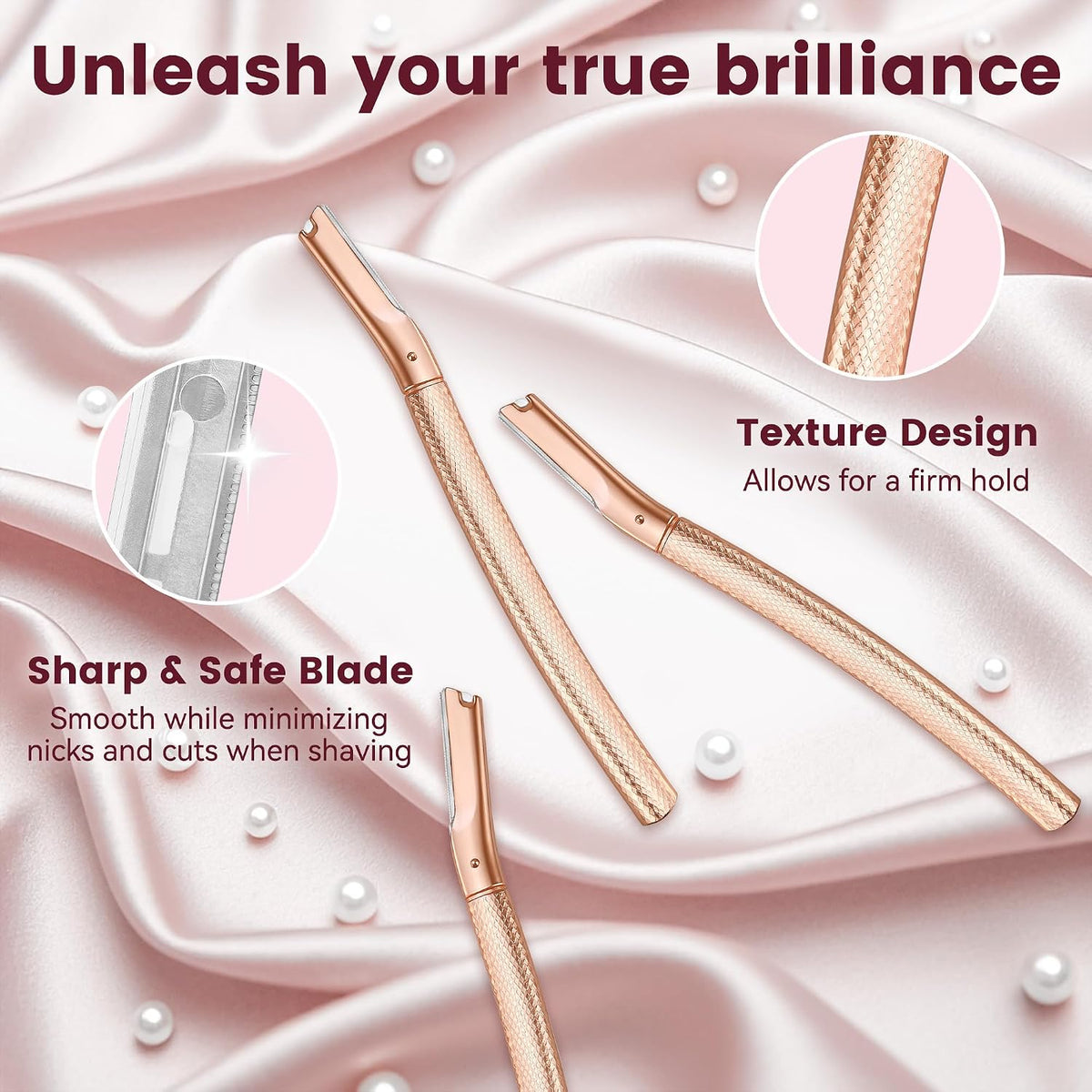 Eyebrow Razor, Dermaplane Razor for Women Face, 12 Refill Blades, Rose Gold