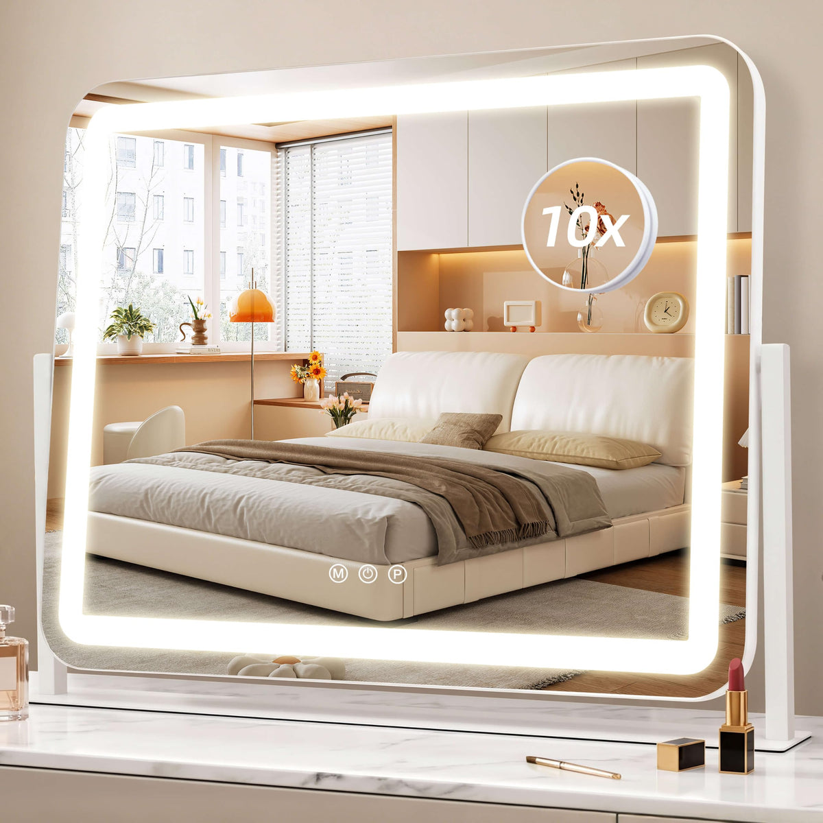 Vanity Mirror with Lights,13.1"×16.7"LED Makeup Mirror,Lighted Makeup Mirror with Lights, Smart Touch Control Dimmable 3 Modes Light, Lighted Up Mirror for Makeup Desk, Bedroom, Dressing Room