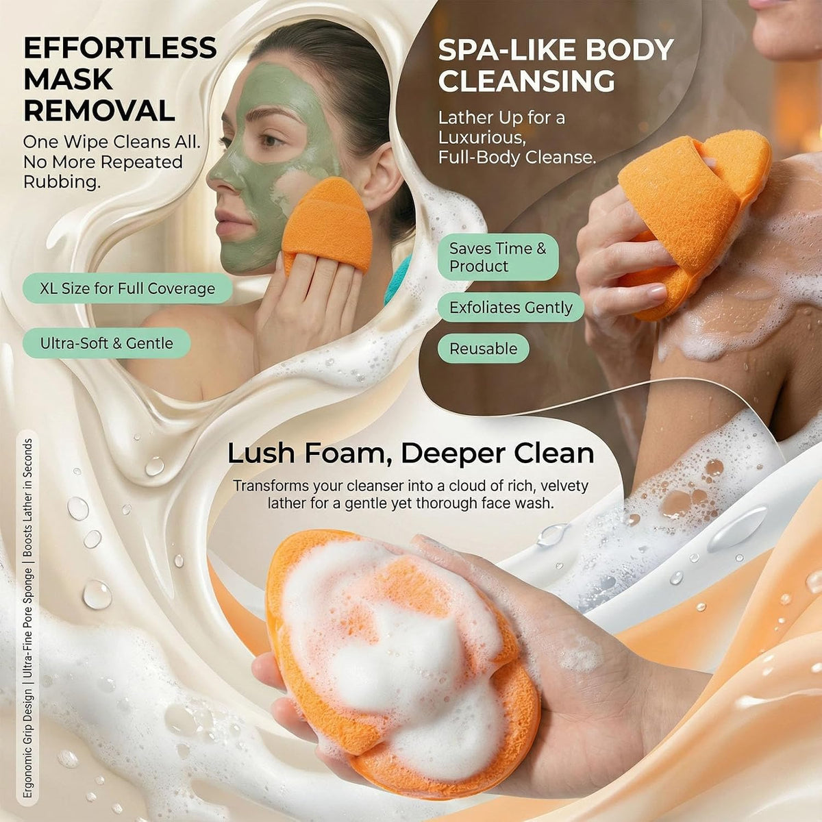 2Pcs Large Facial Sponges Set, Cleansing Puff, – 6.5x5 in Soft Face Sponge, Reusable Makeup Remover Exfoliating Pads,Daily Deep Cleansing with Drain Clip (2PCS)