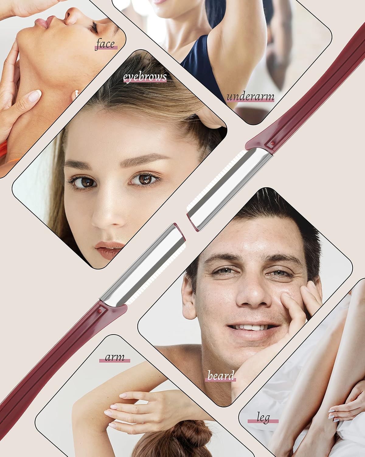 MoHern Multipurpose Eyebrow & Face Razor - 20 Pcs Dermaplane Razor, Face Shaver for Women and Men (Red)