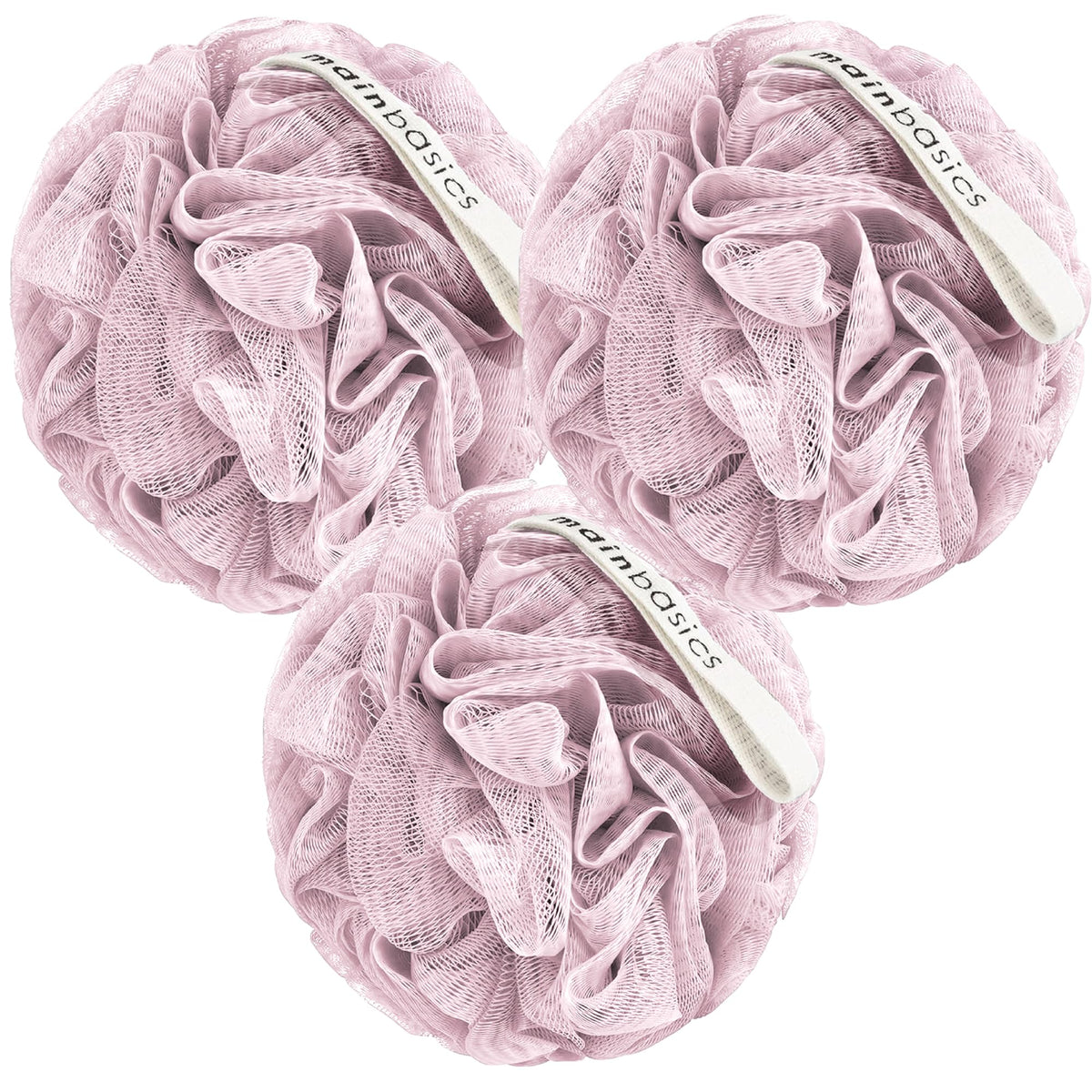 MainBasics Shower Loofah Sponge Pouf, Set of 3, Airy Blossom