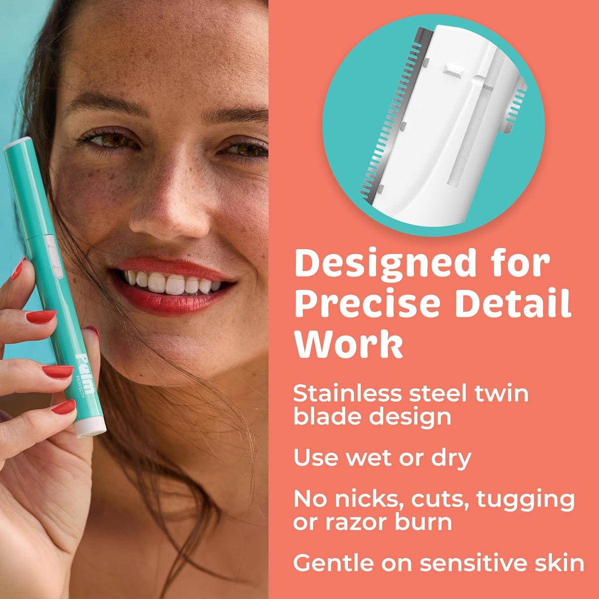palmperfect Face Razor for Women, Twin-Blade Hair Trimmer, Battery Included