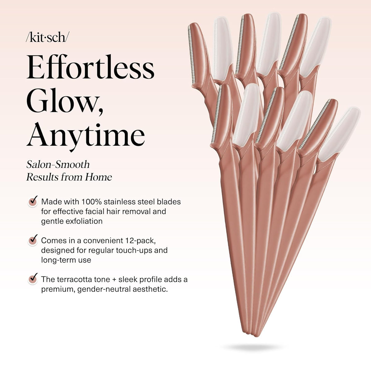 Kitsch Dermaplane Razor for Women Face – Terracotta, 12 pcs