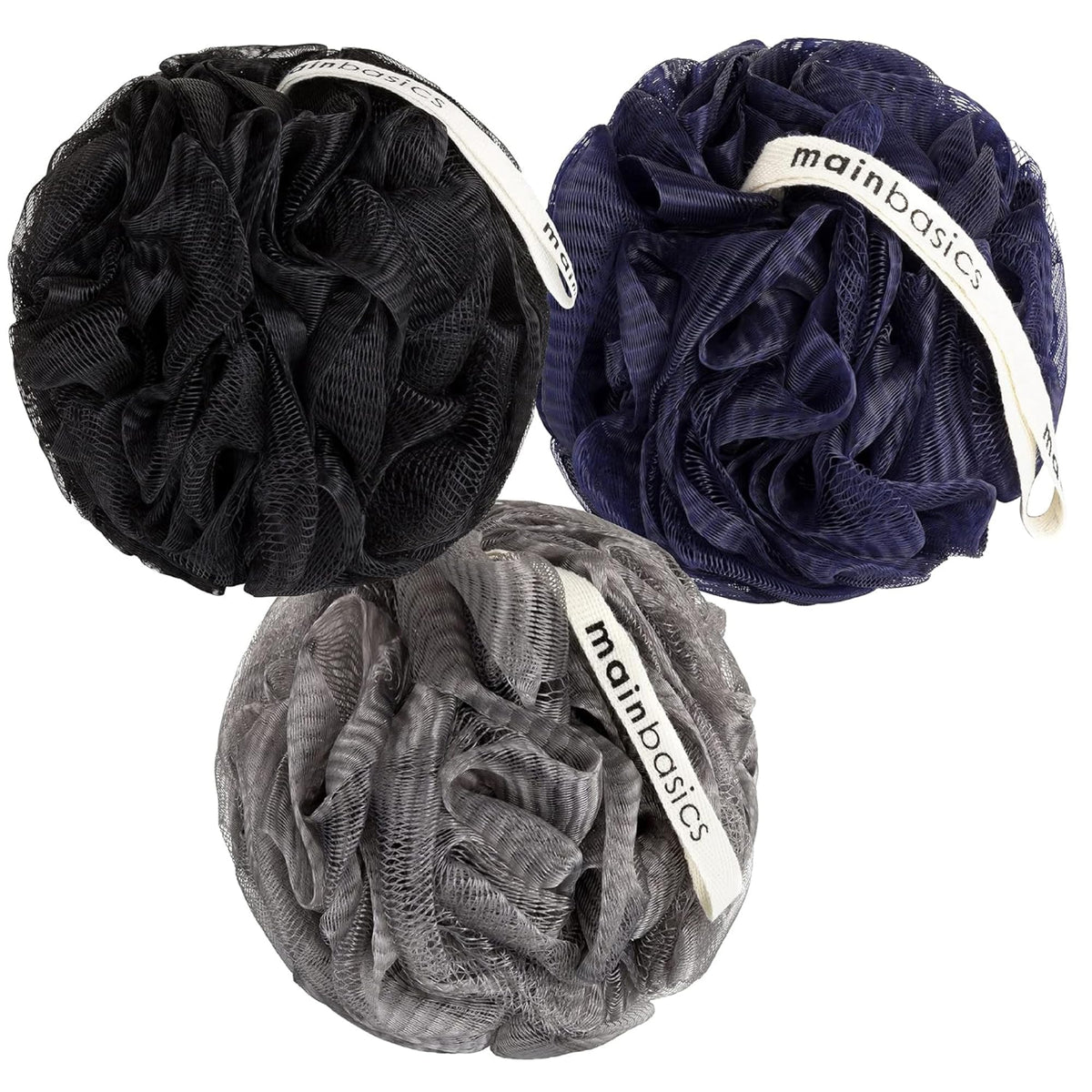 MainBasics Shower Loofah Sponge Pouf, Set of 3, Airy Blossom