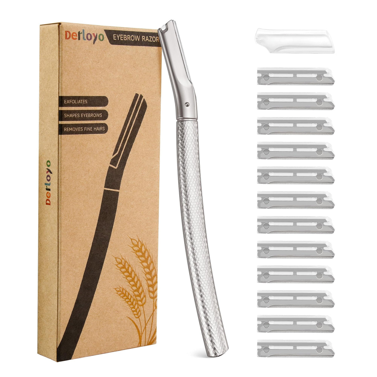 Eyebrow Razor, Dermaplane Razor for Women Face, 12 Refill Blades, Rose Gold
