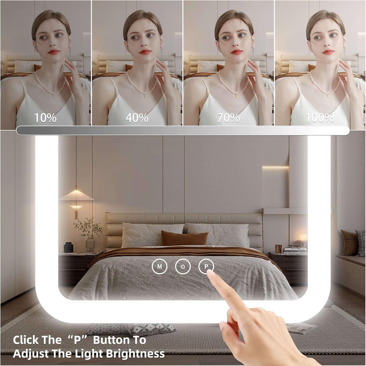 Vanity Mirror with Lights,13.1"×16.7"LED Makeup Mirror,Lighted Makeup Mirror with Lights, Smart Touch Control Dimmable 3 Modes Light, Lighted Up Mirror for Makeup Desk, Bedroom, Dressing Room