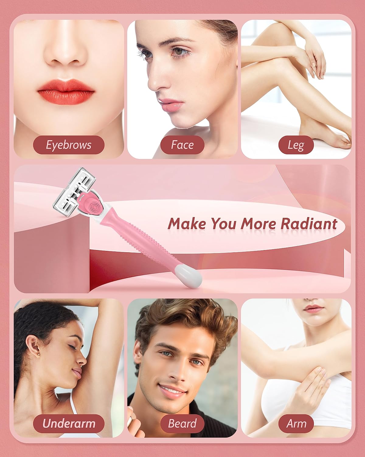 Razors for Women Sensitive Skin, 6 Blades Women’s razors for Shaving, including 1 Travel Razor for Women with 12 Blade Refills