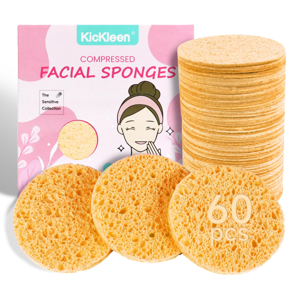 50-Count Compressed Facial sponges for Daily Facial Cleaning,Pink