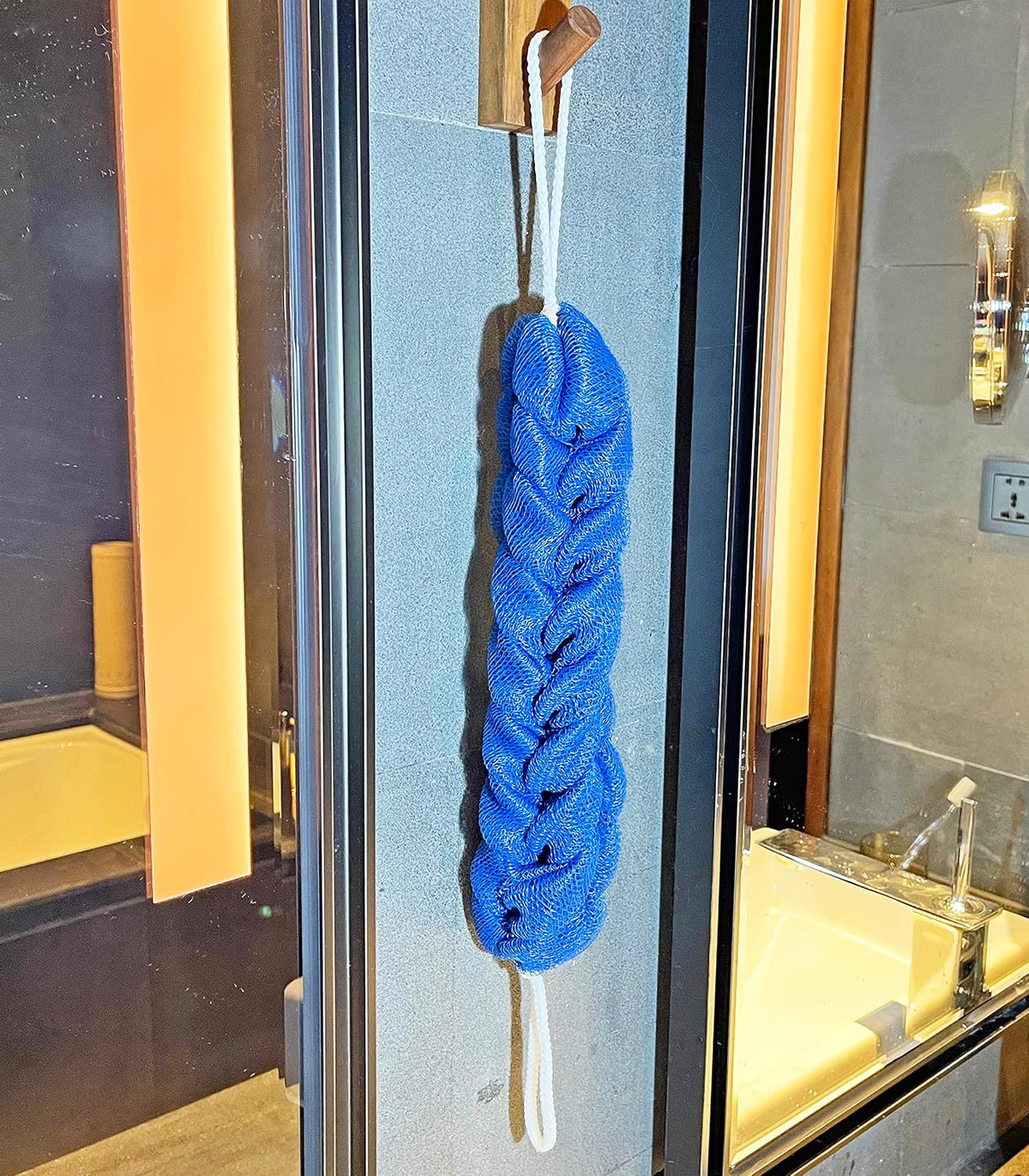 Long Stretch Back Sponge with Rope Handles Back Scrubber Bath Shower Mesh Sponge Exfoliating Body Scrub Stretch Braided Loofah for Men and Women(2-Pack,Blue)