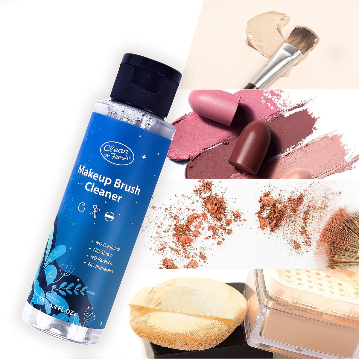 Clean-n-Fresh Makeup Brush Cleaner Set 2 Pack with Cleaning Mat 6.8 Fl Oz